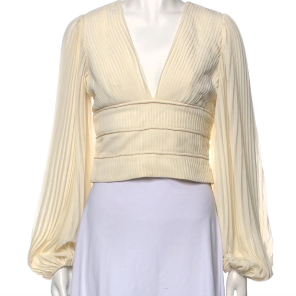 AMUR Cream V Neck Long Sleeve Blouse Bishop Sleeve Evening Workwear
